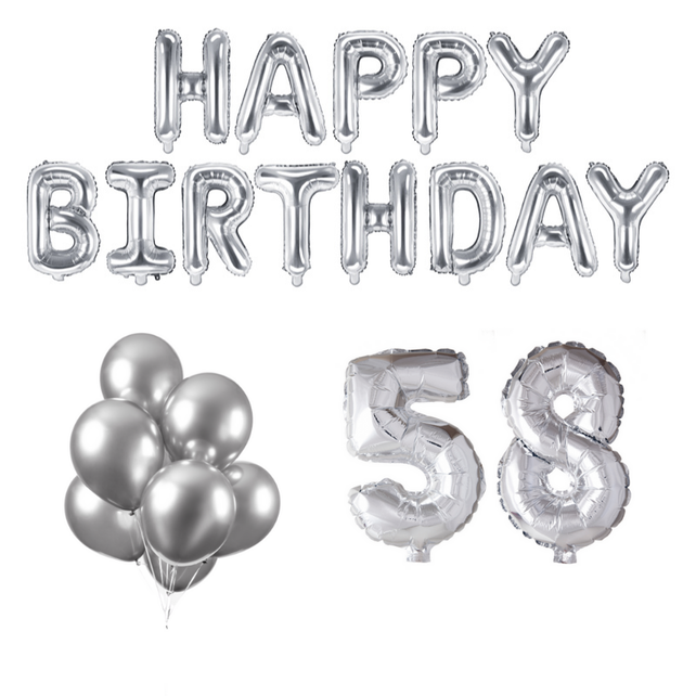 58 jaar Verjaardag Versiering Ballon Pakket zilver