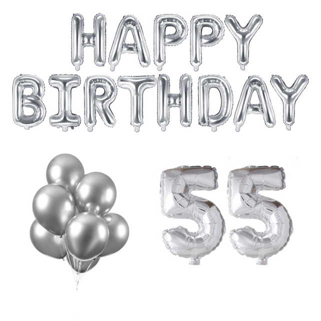 55 jaar Verjaardag Versiering Ballon Pakket zilver