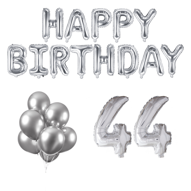 44 jaar Verjaardag Versiering Ballon Pakket zilver
