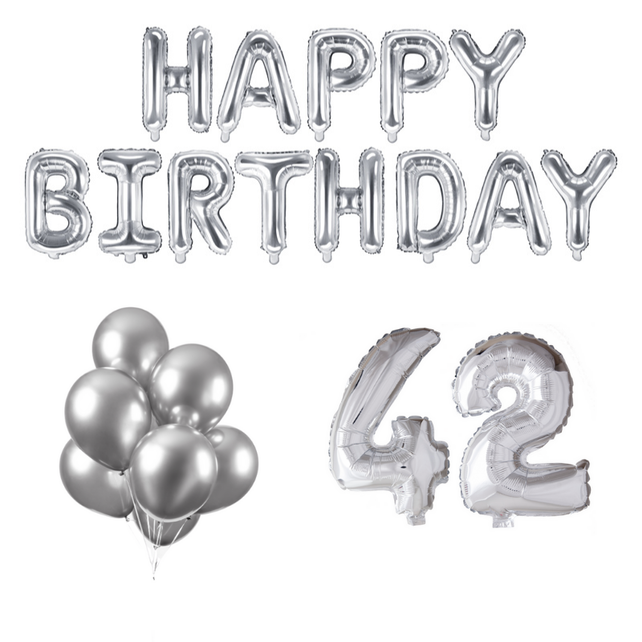 42 jaar Verjaardag Versiering Ballon Pakket zilver