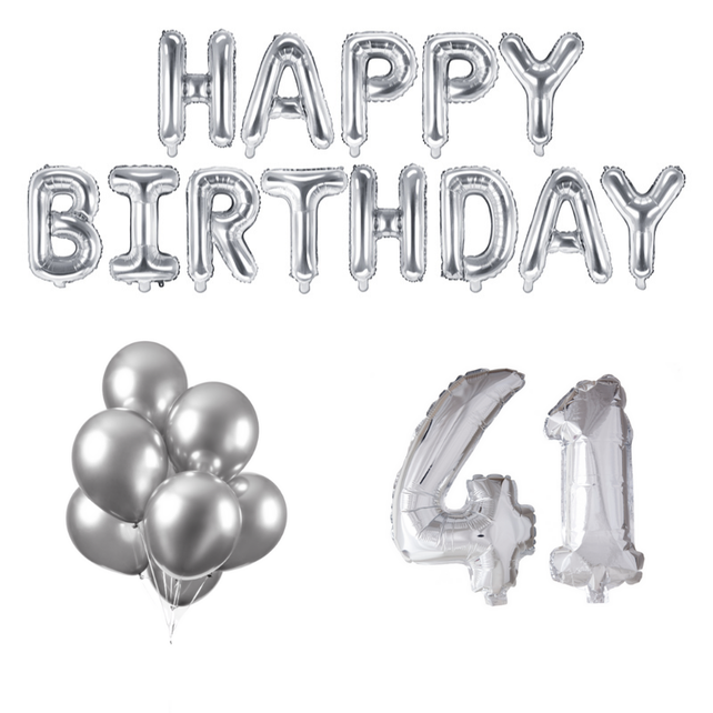 41 jaar Verjaardag Versiering Ballon Pakket zilver