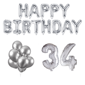 34 jaar Verjaardag Versiering Ballon Pakket zilver