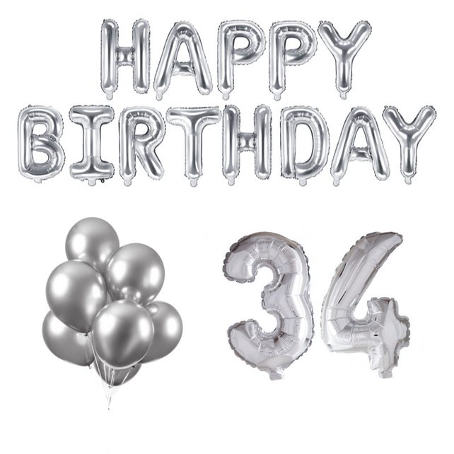 34 jaar Verjaardag Versiering Ballon Pakket zilver