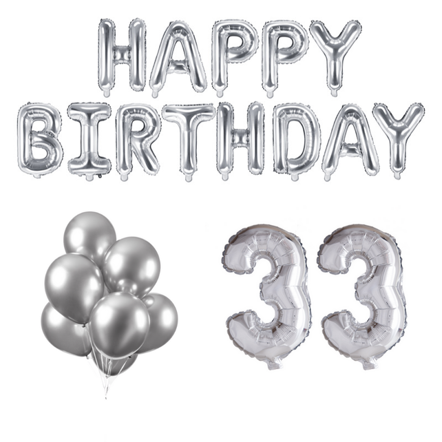 33 jaar Verjaardag Versiering Ballon Pakket zilver