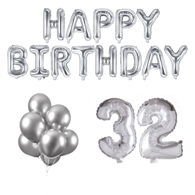 32 jaar Verjaardag Versiering Ballon Pakket zilver