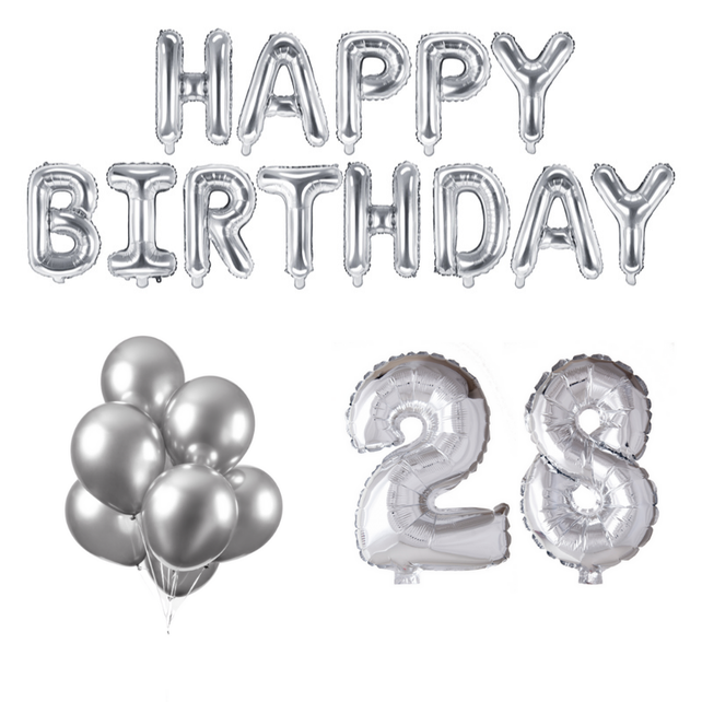 28 jaar Verjaardag Versiering Ballon Pakket zilver 28 jaar Verjaardag Versiering Ballon Pakket zilver