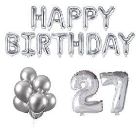 27 jaar Verjaardag Versiering Ballon Pakket zilver
