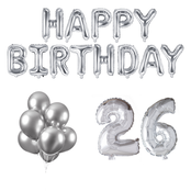 26 jaar Verjaardag Versiering Ballon Pakket zilver 26 jaar Verjaardag Versiering Ballon Pakket zilver