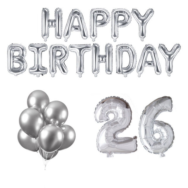 26 jaar Verjaardag Versiering Ballon Pakket zilver 26 jaar Verjaardag Versiering Ballon Pakket zilver