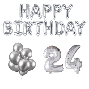 24 jaar Verjaardag Versiering Ballon Pakket zilver
