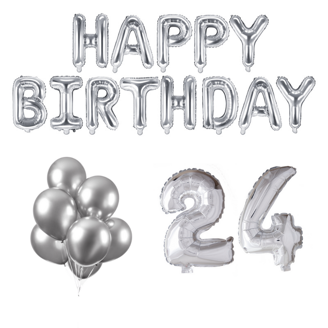 24 jaar Verjaardag Versiering Ballon Pakket zilver 24 jaar Verjaardag Versiering Ballon Pakket zilver