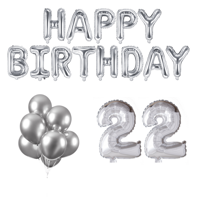 22 jaar Verjaardag Versiering Ballon Pakket zilver
