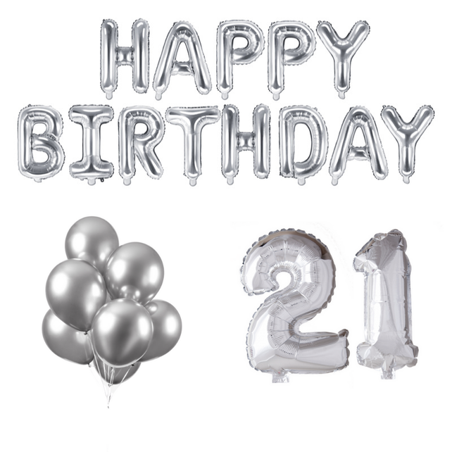 21 jaar Verjaardag Versiering Ballon Pakket zilver