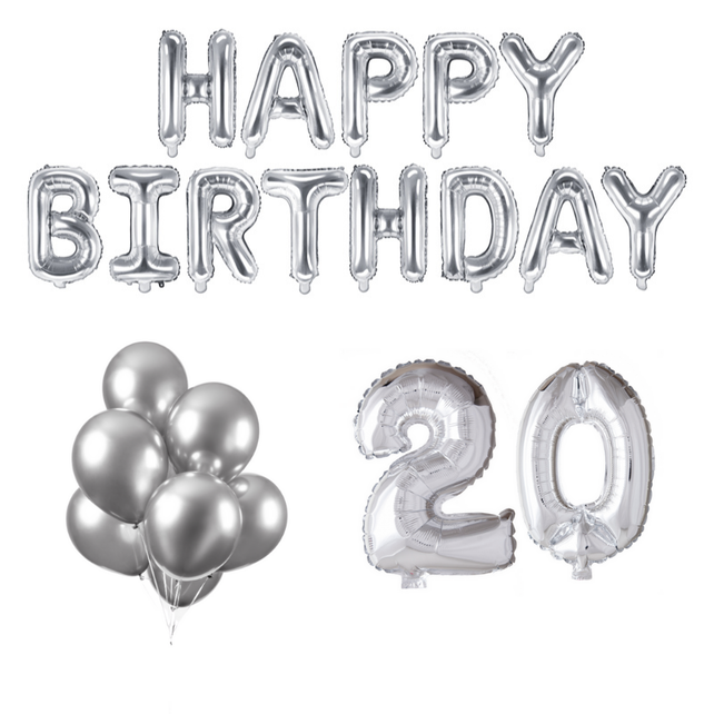 20 jaar Verjaardag Versiering Ballon Pakket zilver