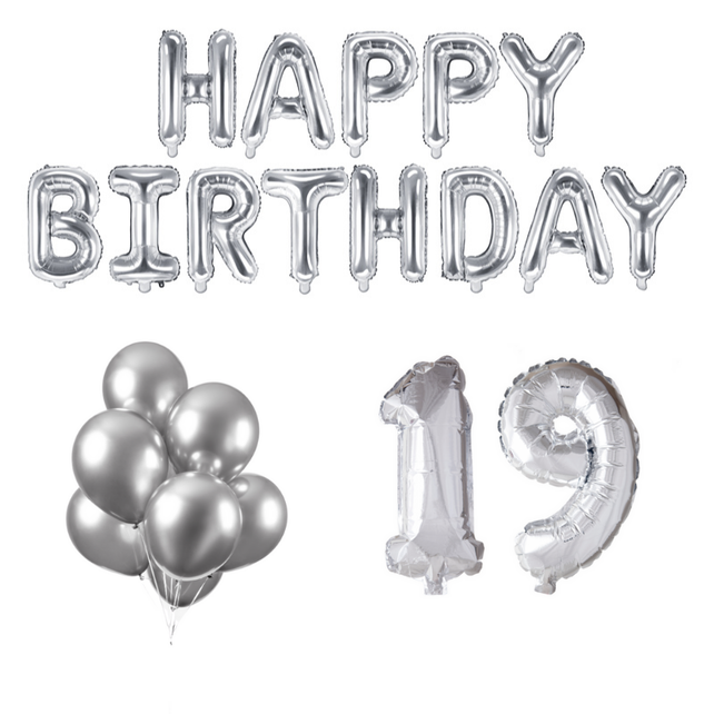 19 jaar Verjaardag Versiering Ballon Pakket zilver