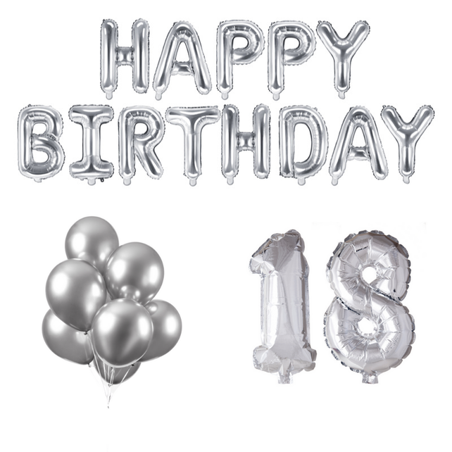 18 jaar Verjaardag Versiering Ballon Pakket zilver