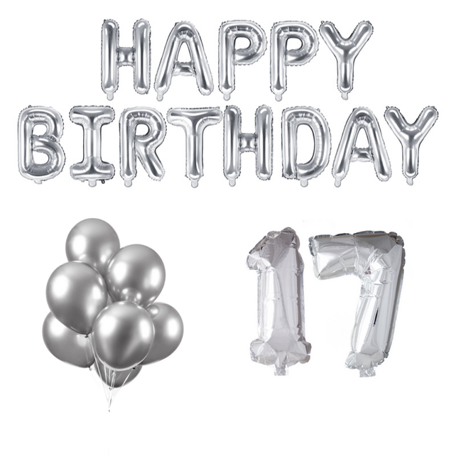 17 jaar Verjaardag Versiering Ballon Pakket zilver