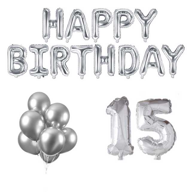 15 jaar Verjaardag Versiering Ballon Pakket zilver
