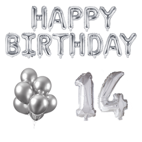 14 jaar Verjaardag Versiering Ballon Pakket zilver