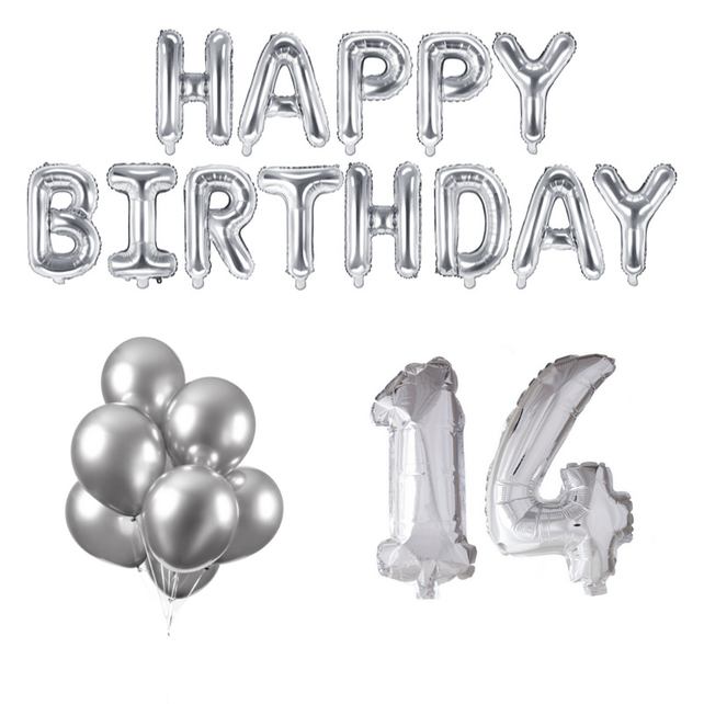 14 jaar Verjaardag Versiering Ballon Pakket zilver