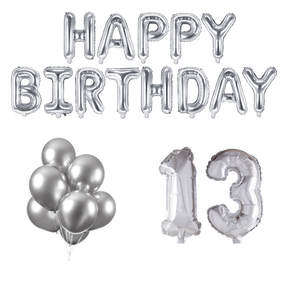 13 jaar Verjaardag Versiering Ballon Pakket zilver