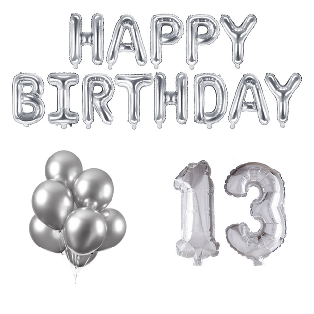 13 jaar Verjaardag Versiering Ballon Pakket zilver