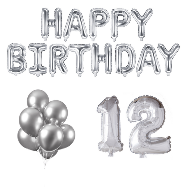12 jaar Verjaardag Versiering Ballon Pakket zilver