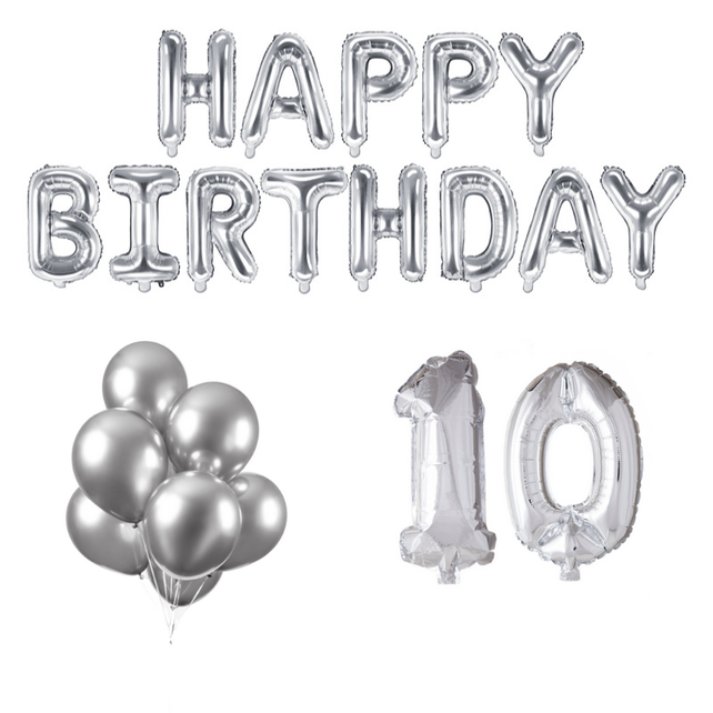 10 jaar Verjaardag Versiering Ballon Pakket zilver