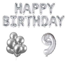 9 jaar Verjaardag Versiering Ballon Pakket zilver
