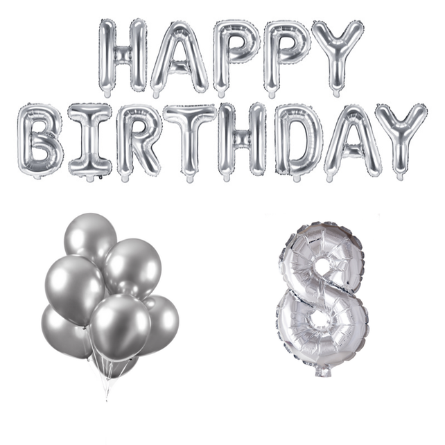 8 jaar Verjaardag Versiering Ballon Pakket zilver