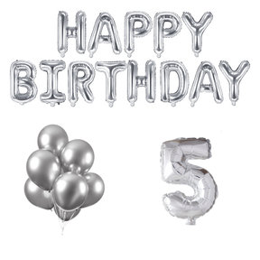 5 jaar Verjaardag Versiering Ballon Pakket zilver