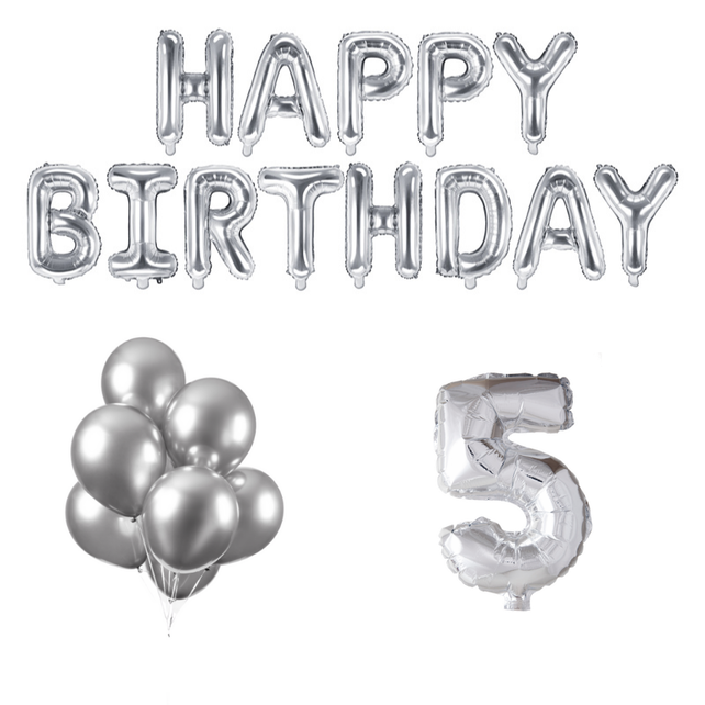 5 jaar Verjaardag Versiering Ballon Pakket zilver