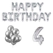 4 jaar Verjaardag Versiering Ballon Pakket zilver