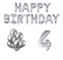 4 jaar Verjaardag Versiering Ballon Pakket zilver