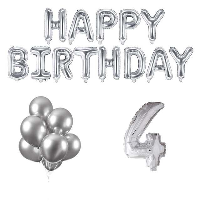 4 jaar Verjaardag Versiering Ballon Pakket zilver