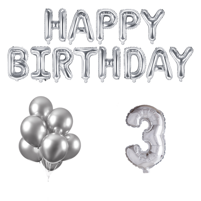 3 jaar Verjaardag Versiering Ballon Pakket zilver