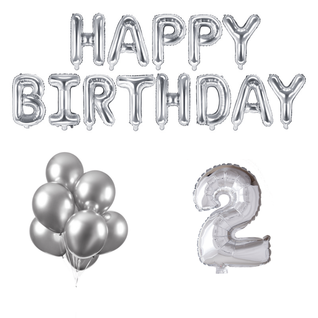 2 jaar Verjaardag Versiering Ballon Pakket zilver