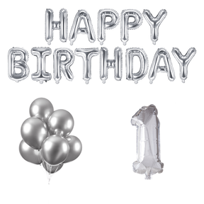 1 jaar Verjaardag Versiering Ballon Pakket zilver