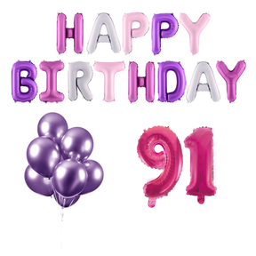 91 jaar Verjaardag Versiering Ballon Pakket Pastel & Roze