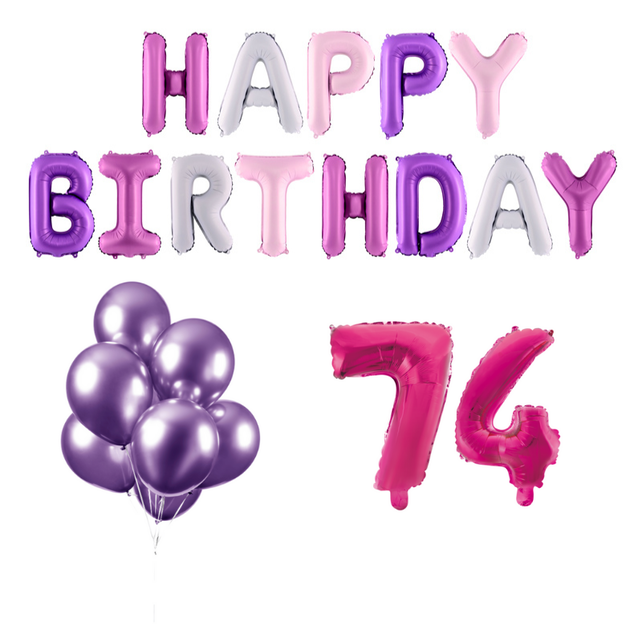 74 jaar Verjaardag Versiering Ballon Pakket Pastel & Roze