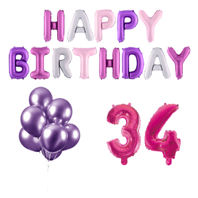 34 jaar Verjaardag Versiering Ballon Pakket Pastel & Roze