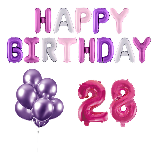 28 jaar Verjaardag Versiering Ballon Pakket Pastel & Roze