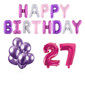 27 jaar Verjaardag Versiering Ballon Pakket Pastel & Roze