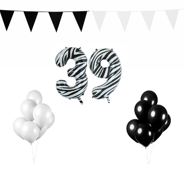 39 jaar Verjaardag Versiering Pakket Zebra