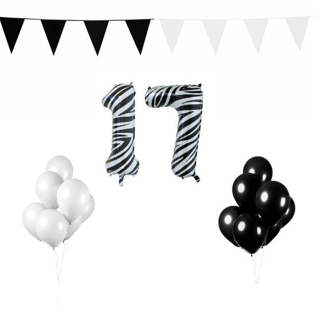 17 jaar Verjaardag Versiering Pakket Zebra