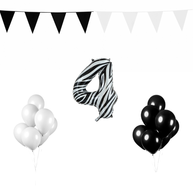 4 jaar Verjaardag Versiering Pakket Zebra