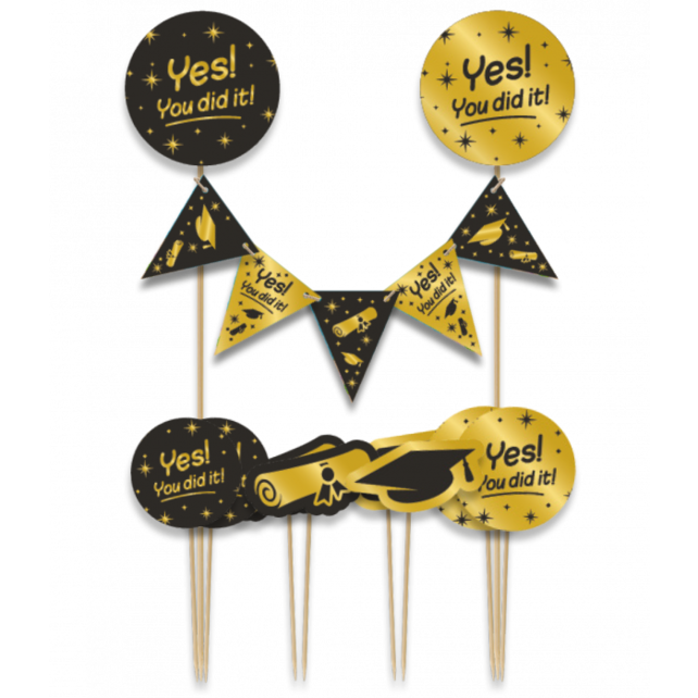 Taart decoratie Yes You did it Goud Zwart