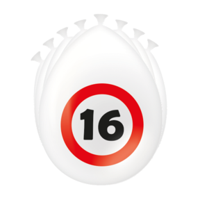 16 Jaar Verkeersbord Ballonnen - 8 stuks