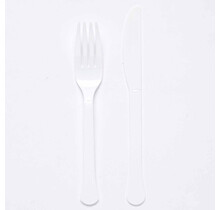 Plastic bestek wit mes en vork 24 stuks