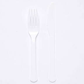 Plastic bestek wit mes en vork 24 stuks